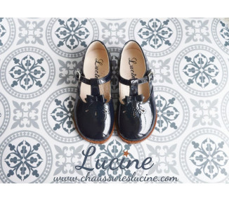 Chaussures fille Salomé RESISTANTES à boucle et noeud Artémis - cuir vernis bleu marine