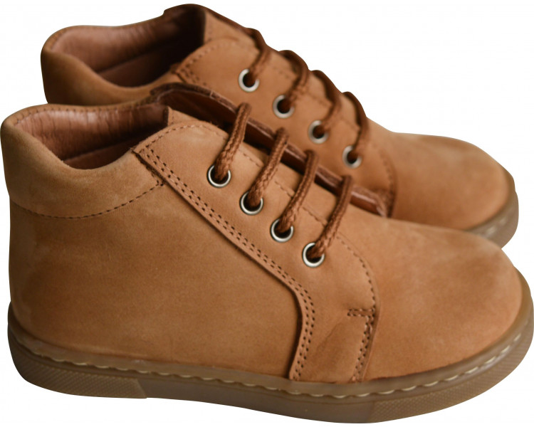 Chaussures garçon souples à lacets Achille - nubuck CAMEL