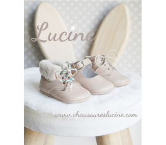 Chaussons bébé souples fourrés antidérapants Mini-Arthur - cuir rose NUDE