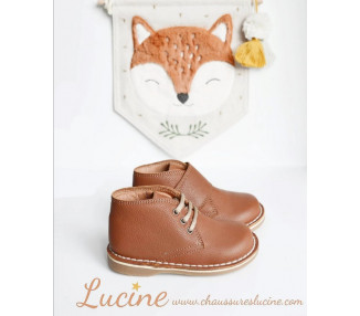 Chaussures garçon derbies à lacets Médéric - cuir CAMEL