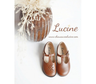 Chaussures fille Salomé à boucle Emilie - cuir COGNAC