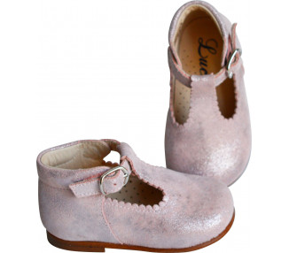 Chaussures Salomés filles cuir rose irisé