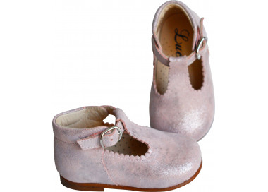 Chaussures Salomés filles cuir rose irisé