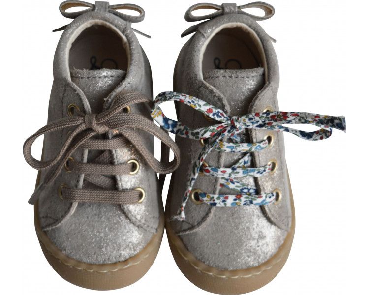 Chaussures bébé SOUPLES fille Max noeud - cuir Taupe irisé Chaussures bébé SOUPLES fille Max noeud - cuir Taupe irisé