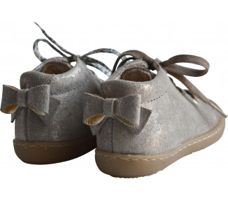 Chaussures bébé SOUPLES fille Max noeud - cuir Taupe irisé