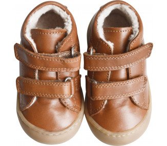 Chaussures bébés scratchs en cuir souple fourrées laine chaude pour bébés