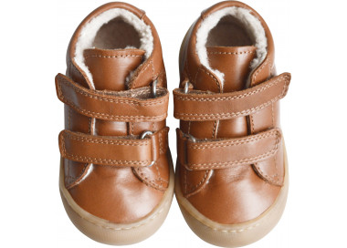 Chaussures bébés scratchs en cuir souple fourrées laine chaude pour bébés