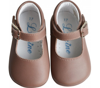 Chaussons bébé SOUPLES antidérapants fille à boucle Mini-Alice - cuir ROSE violine