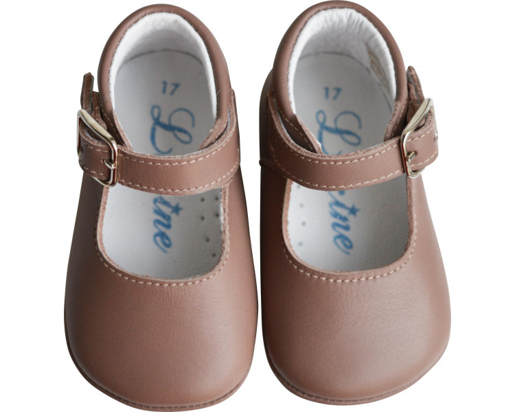 Chaussons bébé SOUPLES antidérapants fille à boucle Mini-Alice - cuir ROSE violine