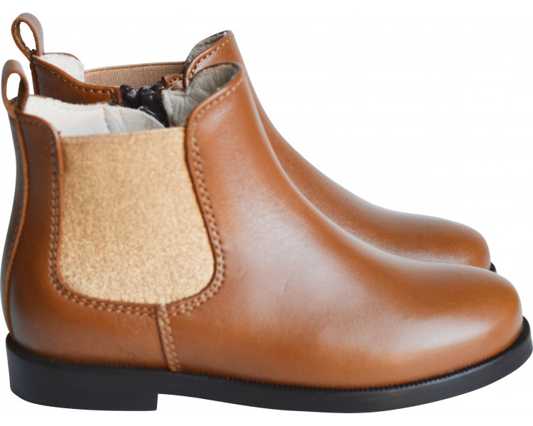 Boots RESISTANTES- cuir CAMEL/élastique OR