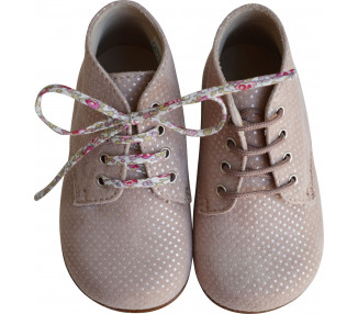 Chaussures à lacets rose nude à pois pour bébés fille