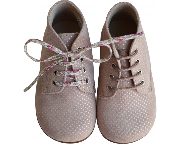 Chaussures à lacets rose nude à pois pour bébés fille Chaussures à lacets rose nude à pois pour bébés fille