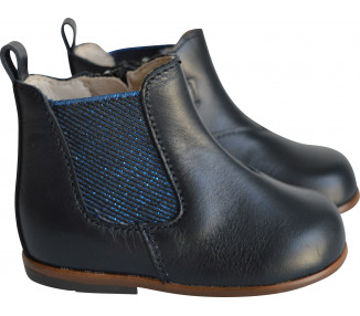 Boots Bottines SOUPLES élastique - cuir Bleu MARINE bleu irisé