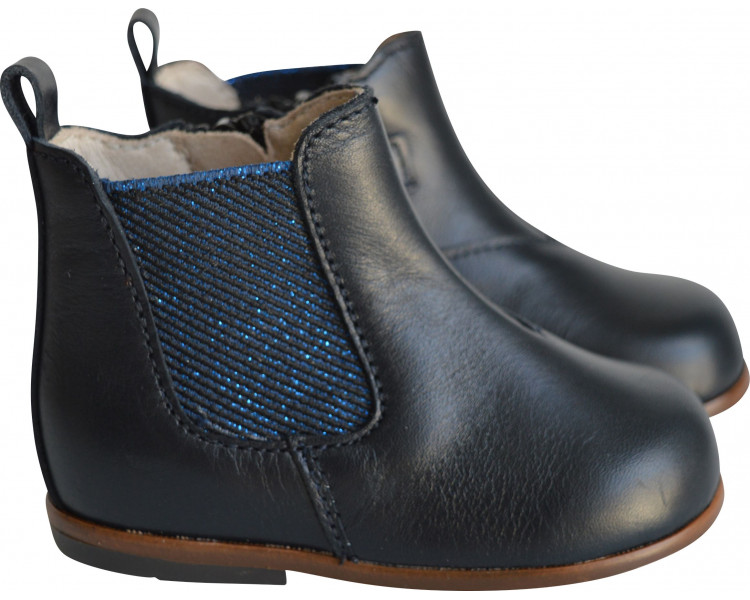 Boots Bottines SOUPLES élastique - cuir Bleu MARINE bleu irisé