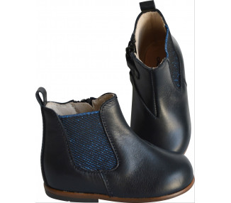 Boots Bottines SOUPLES élastique - cuir Bleu MARINE bleu irisé