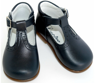 Bottillons bébés mixtes à boucle en cuir bleu marine