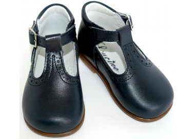 Bottillons bébés mixtes à boucle en cuir bleu marine