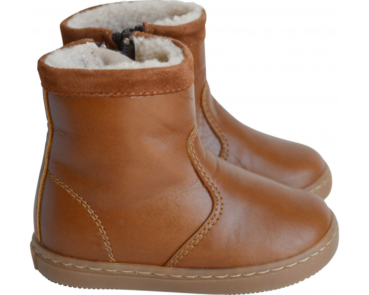 Botte camel fourrée en cuir velours