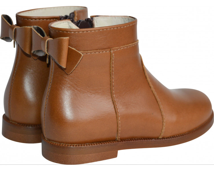 Boots bottines RESISTANTES fille noeud - cuir CAMEL