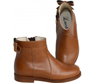 Boots bottines RESISTANTES fille noeud - cuir CAMEL