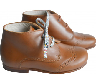 Chaussures bottillons bottines enfant à lacets Arthurius bout golf avant - cuir CAMEL