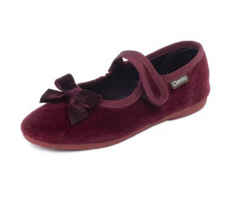 PANTOUFLES velcro NOEUD - velours bordeaux t23-31