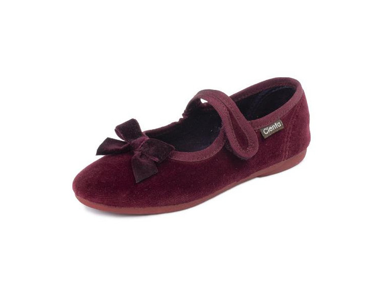 PANTOUFLES velcro NOEUD - velours bordeaux t23-31