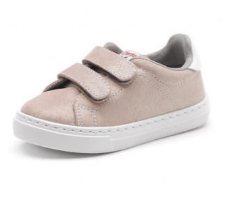 Baskets cuir VELCRO - VIEUX ROSE irisé