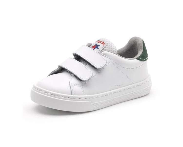 Baskets cuir VELCRO - BLANC/vert