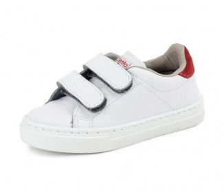 Baskets cuir VELCRO - BLANC/rouge