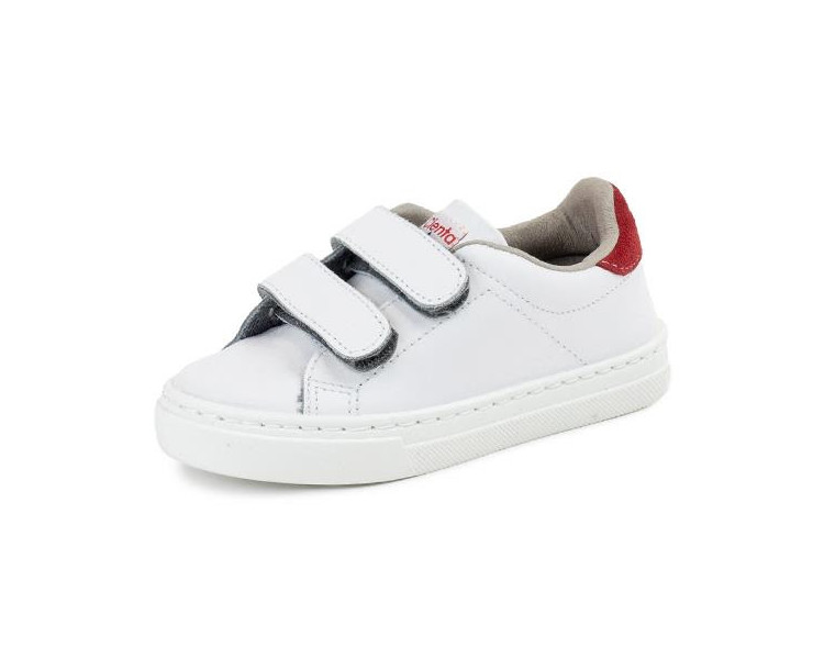 Baskets cuir VELCRO - BLANC/rouge