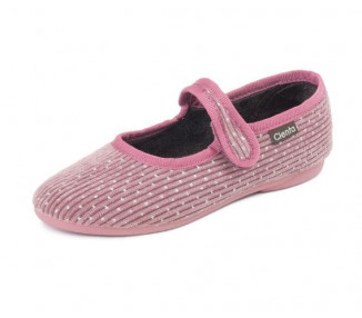 PANTOUFLES velcro - velours côtelé rose / pois argent t23-31