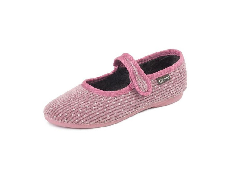 PANTOUFLES velcro - velours côtelé rose / pois argent t23-31