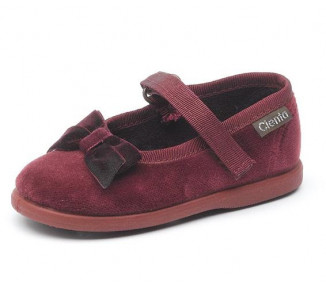 PANTOUFLES velcro NOEUD - velours bordeaux t20-22