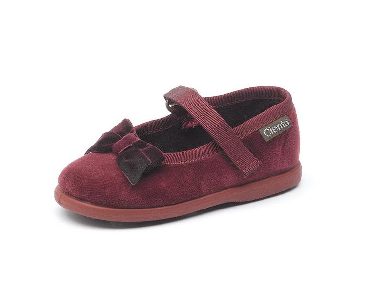 PANTOUFLES velcro NOEUD - velours bordeaux t20-22