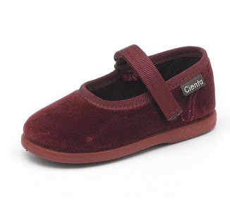 PANTOUFLES velcro - velours bordeaux t21-23