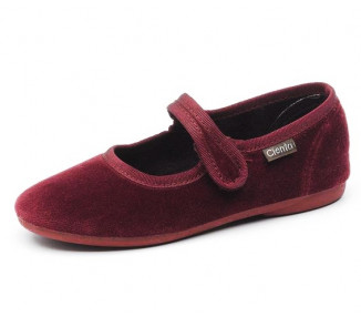 PANTOUFLES velcro - velours bordeaux t23-38