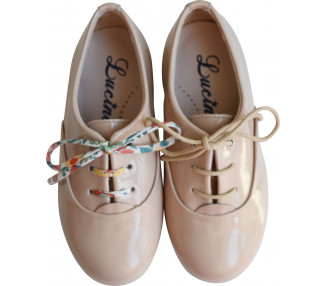 Chaussures derbies à lacets fille Capucine - cuir vernis ROSE nude