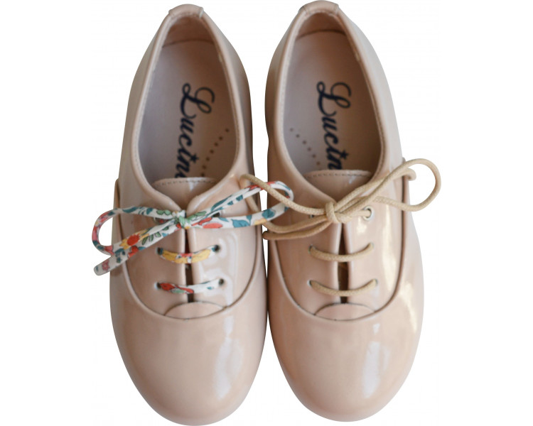 Chaussures derbies à lacets fille Capucine - cuir vernis ROSE nude