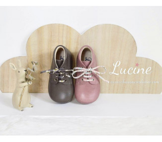 Chaussures bébé bottillon à lacets fille Athénaïs - cuir VIEUX ROSE