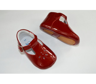 Chaussons bébé SOUPLES Salomé fille antidérapants Mini-Aloïs - cuir vernis ROUGE