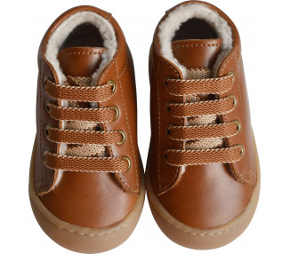 Chaussures fourrées Bébé SOUPLES Max lacets - cuir CAMEL