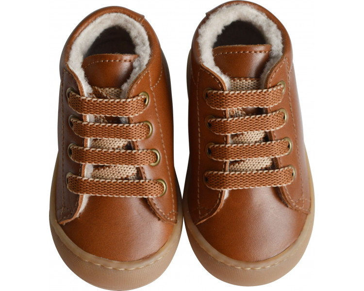 Chaussures fourrées Bébé SOUPLES Max lacets - cuir CAMEL