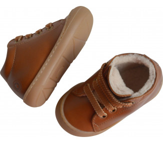 Chaussures fourrées Bébé SOUPLES Max lacets - cuir CAMEL