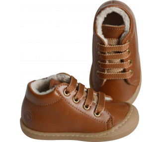 Chaussures fourrées Bébé SOUPLES Max lacets - cuir CAMEL