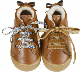 Chaussures fourrées Bébé SOUPLES Max noeud - cuir CAMEL