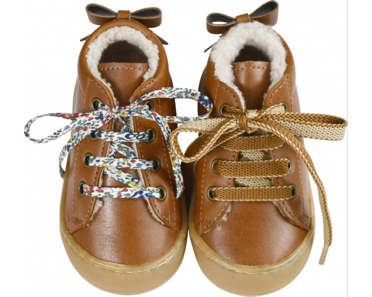 Chaussures fourrées Bébé SOUPLES Max noeud - cuir CAMEL