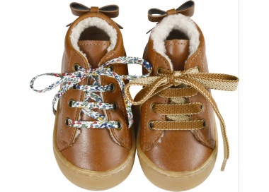 Chaussures pour bébé fille en cuir souple fourré laine de mouton douce et chaude