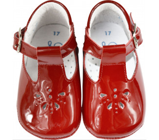 Chaussons bébé SOUPLES Salomé fille antidérapants Mini-Aloïs - cuir vernis ROUGE