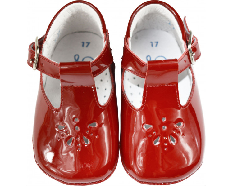 Chaussons bébé SOUPLES Salomé fille antidérapants Mini-Aloïs - cuir vernis ROUGE